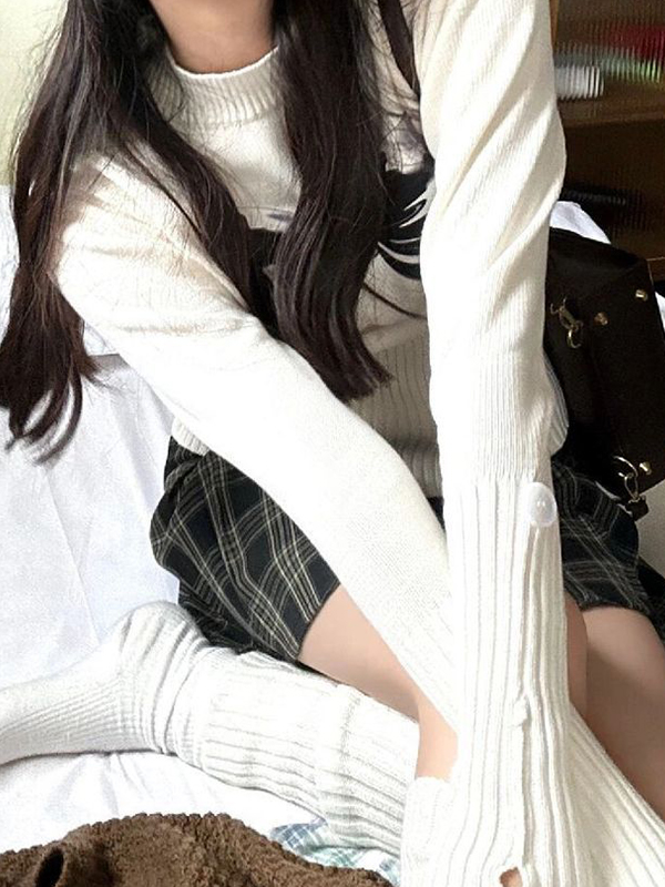 Vintage Bow Print Button Knit Sweater-3