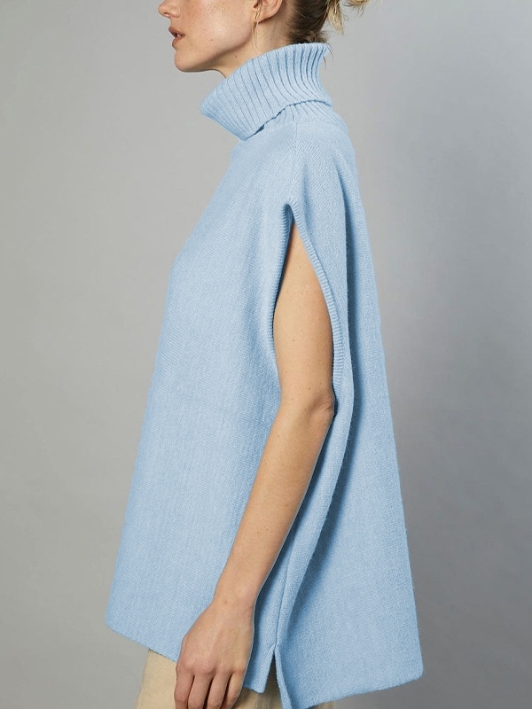 Solid High Neck Loose Sweater Vest-1