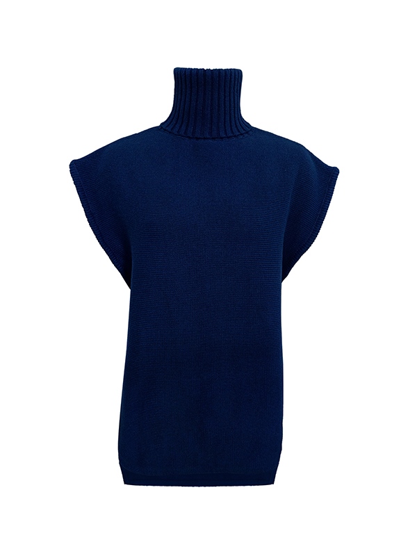 Solid High Neck Loose Sweater Vest-3