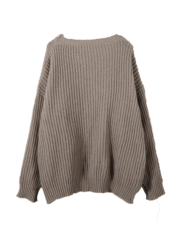 Solid Crew Neck Knit Sweater-1
