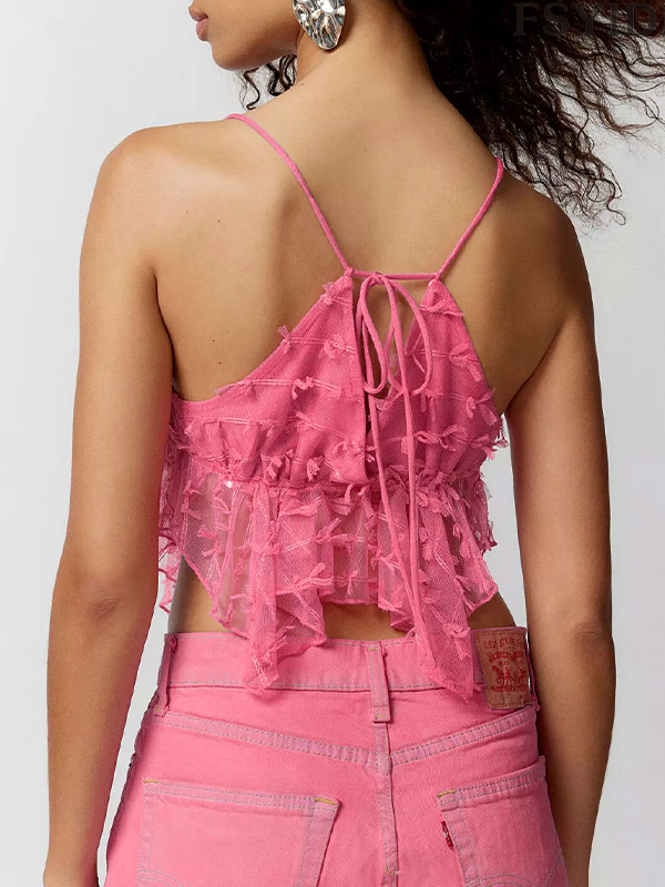 Solid Three-dimensional Decor V Neck Cami Top-2