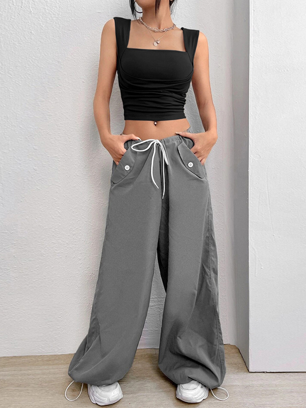 Solid Ruched Slim Tank Top-3