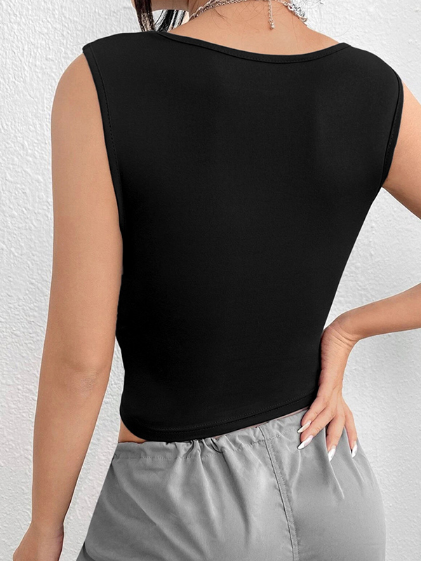 Solid Ruched Slim Tank Top-4