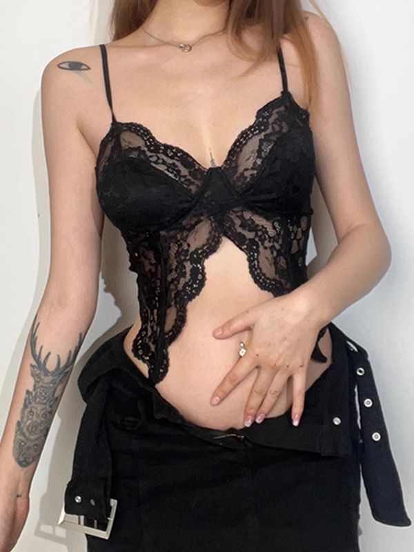 Lace V Neck Slit Corset Top-1