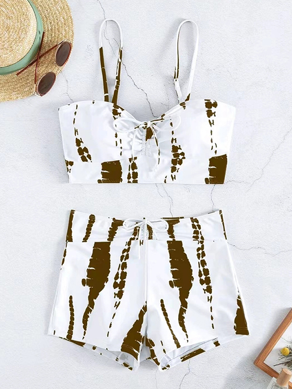 Irregular Print Tie Up Cami Top&Shorts Binikis-2