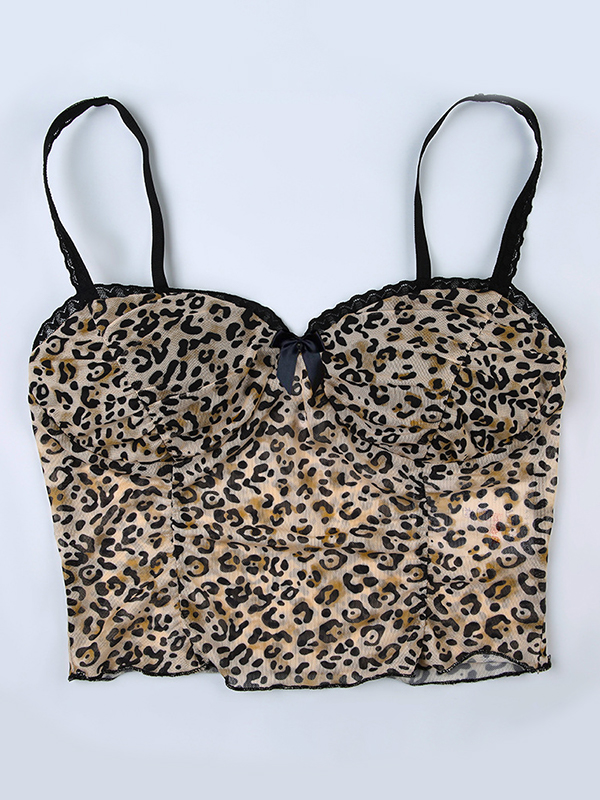 Leopard Print Bow Lace Splice Cami Top-4
